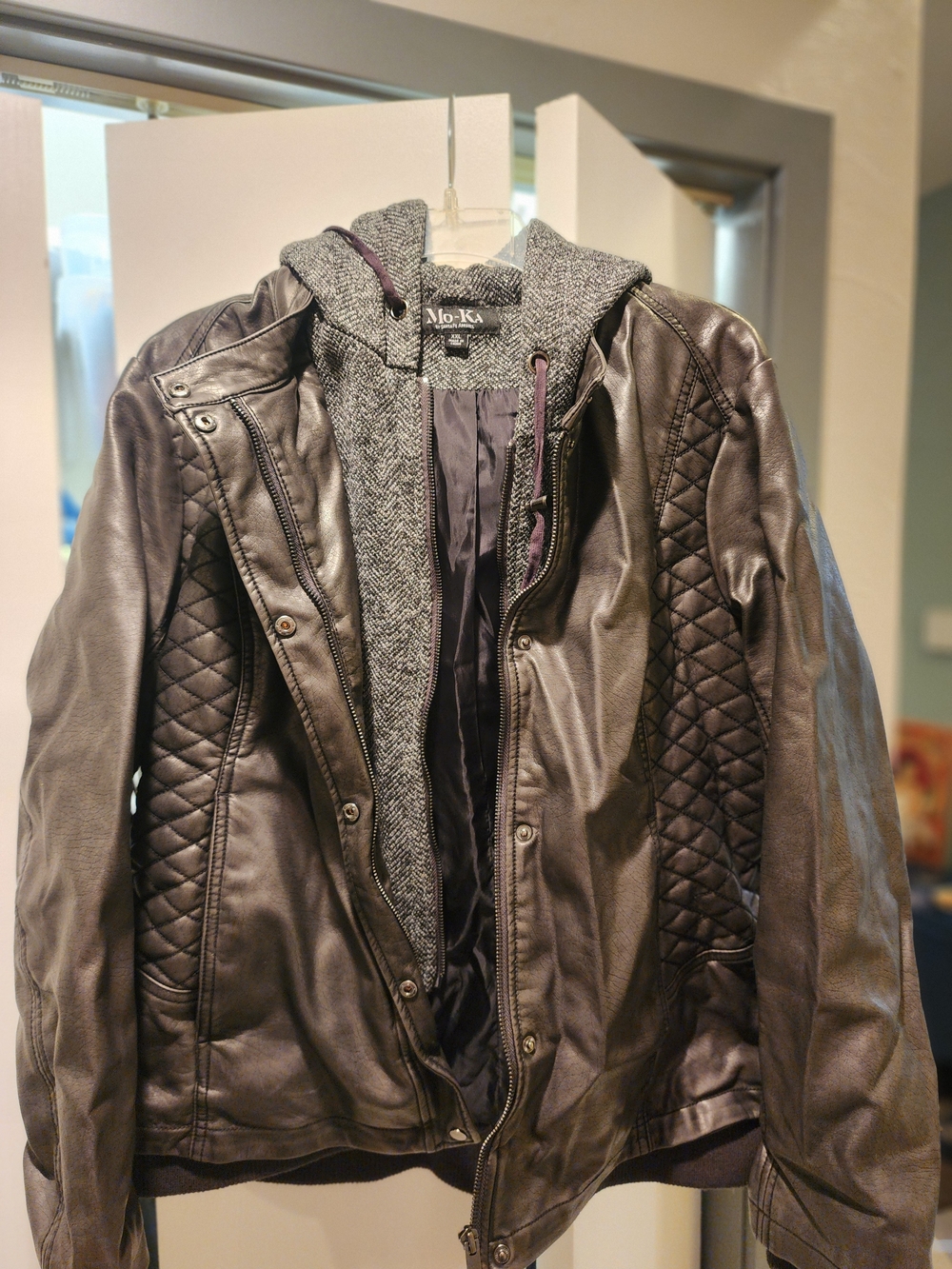 Mo-Ka Men's Style Black Leather Hooded Jacket